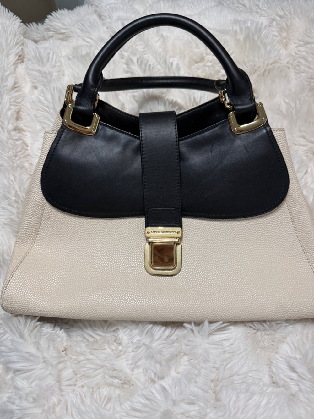 Charles Jourdan Black & Cream Leather Handbag Accent
